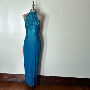 🦋Fully Beaded Turquoise Blue Dress